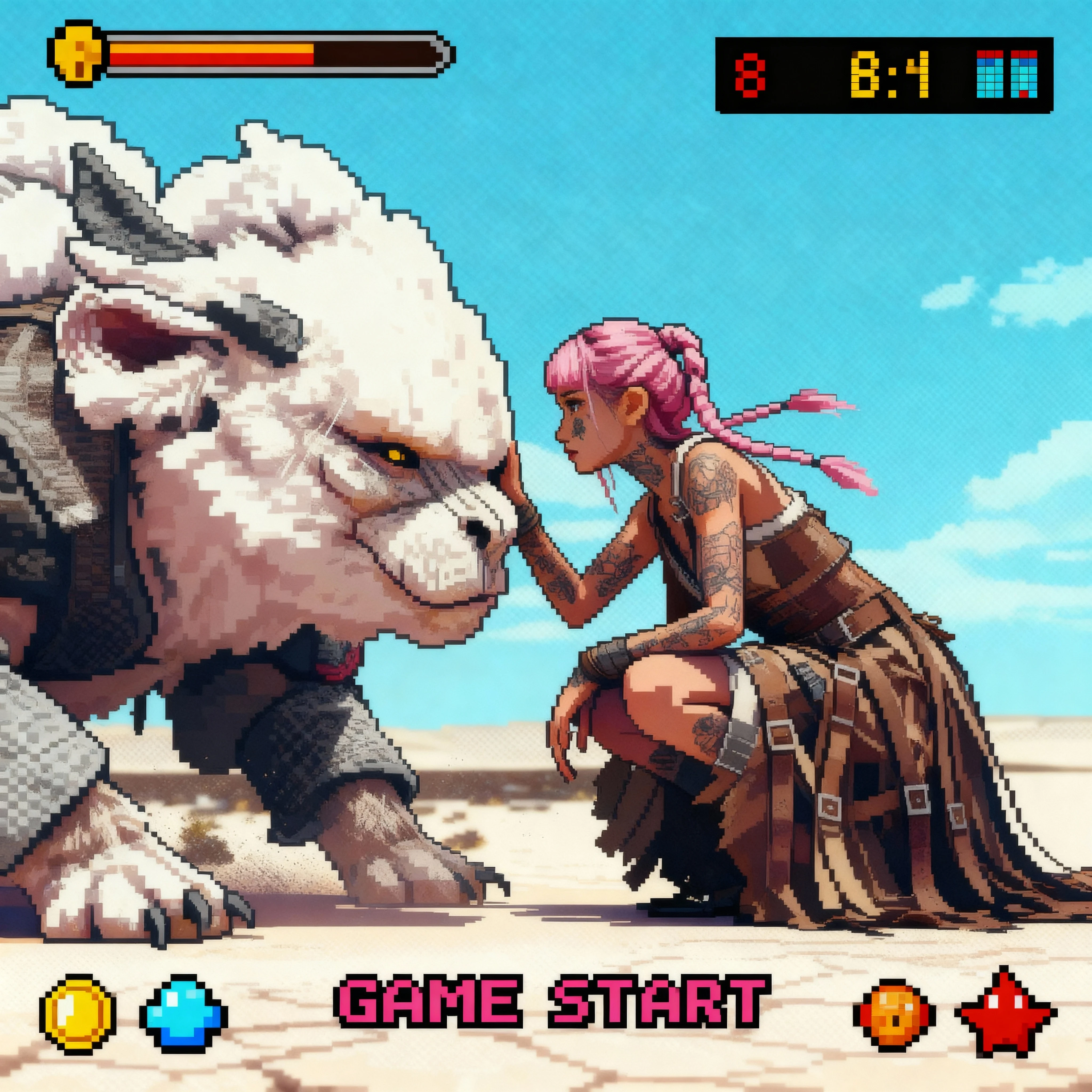 Retro pixel art game version of the character