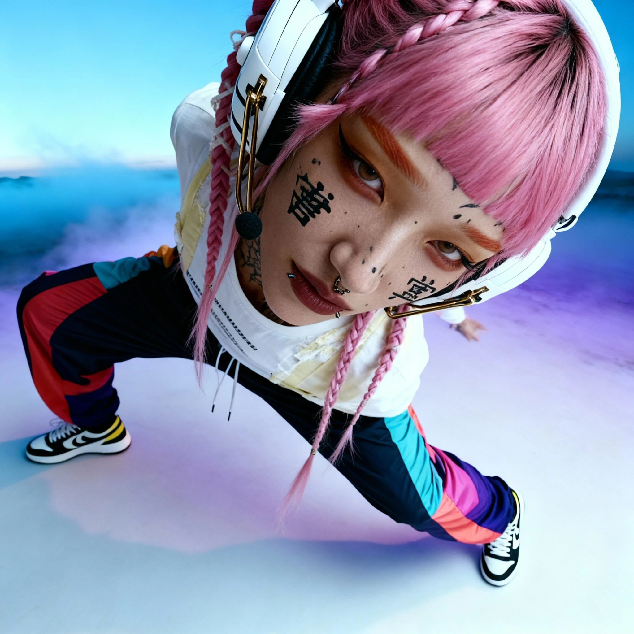 High-angle candid: character looking up