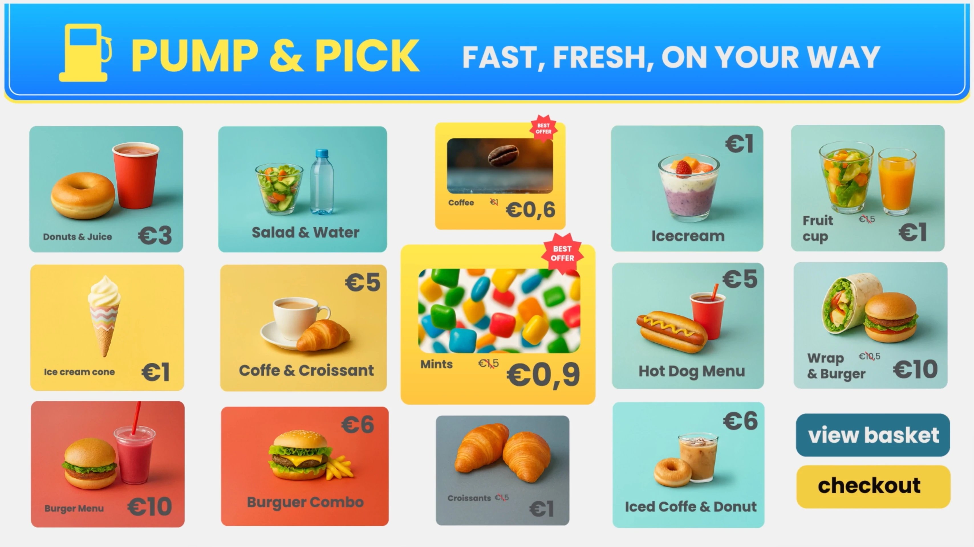 Pump and Pick retail menu interface on the FM27 screen
