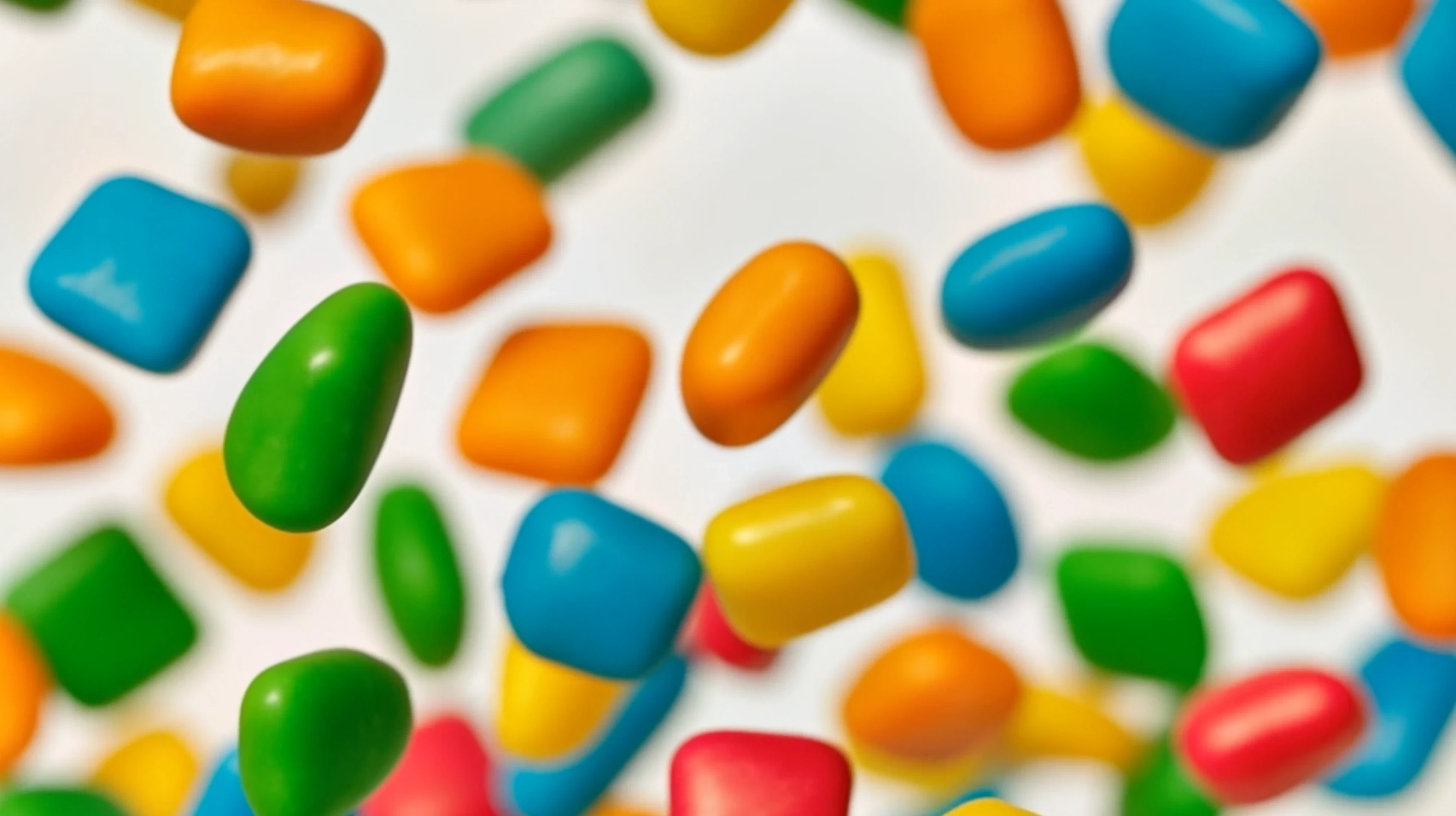 Colorful candy macro shot, the premium ad content playing on the FM27 screen