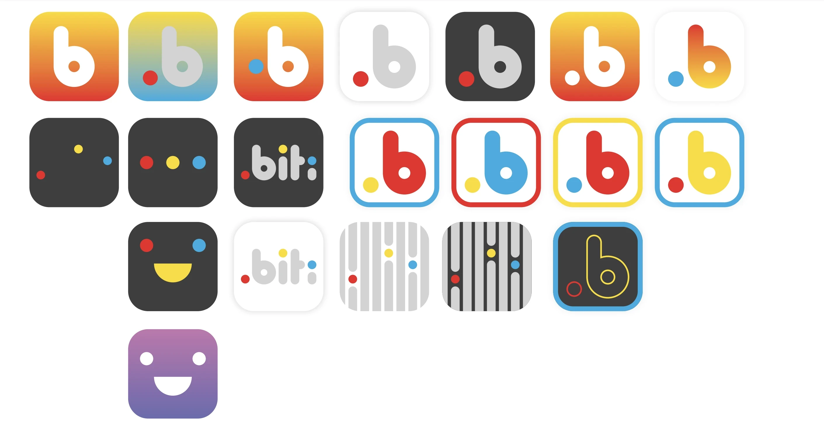 BITI logo exploration: multiple icon variations and colour studies
