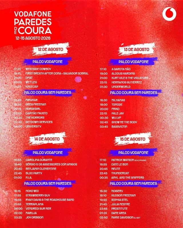 Vodafone Paredes de Coura 2026 lineup: Palco Coura Sem Paredes