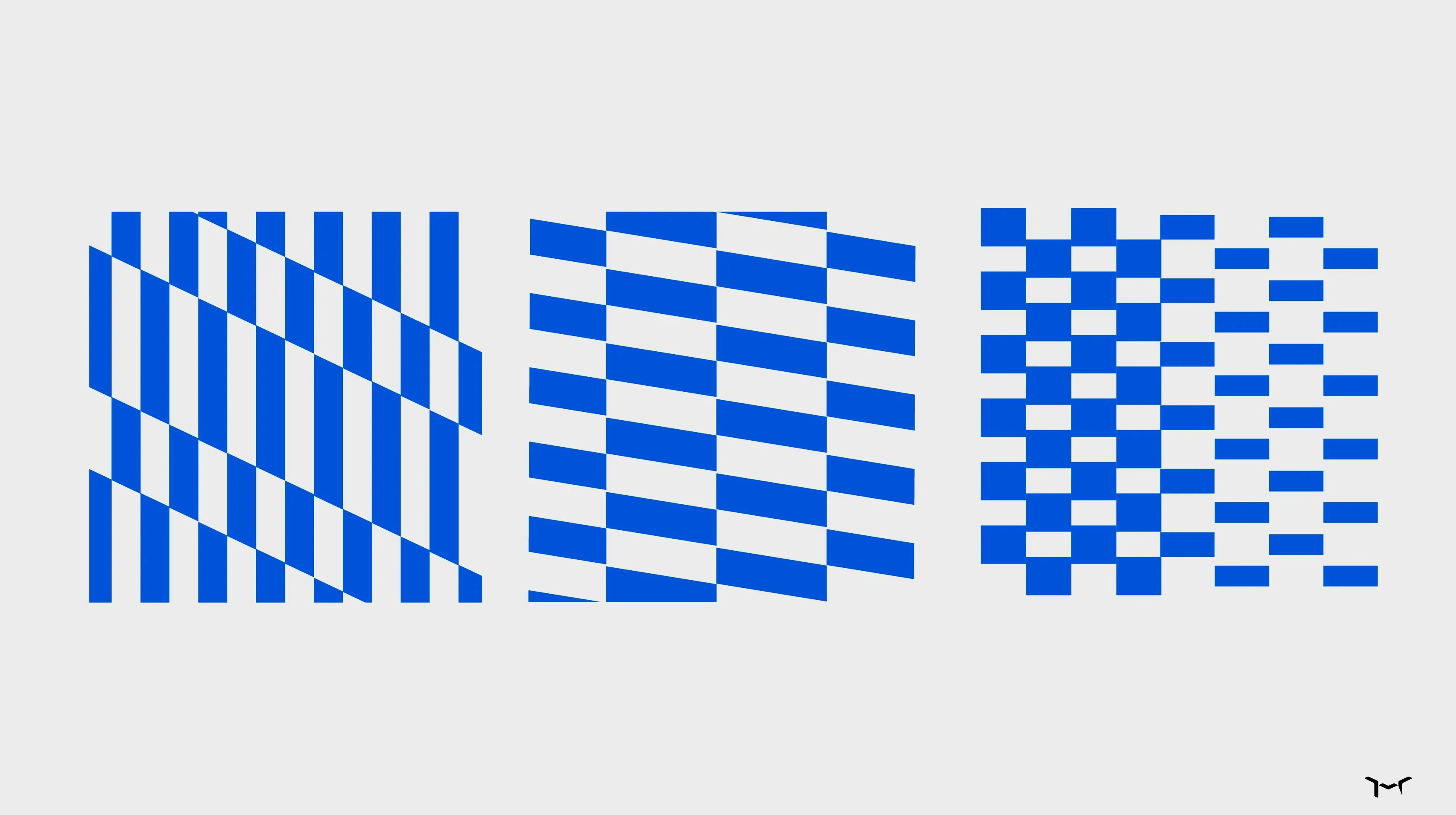 Hellonext pattern variations: three geometric squares expressing progress and kinetic energy