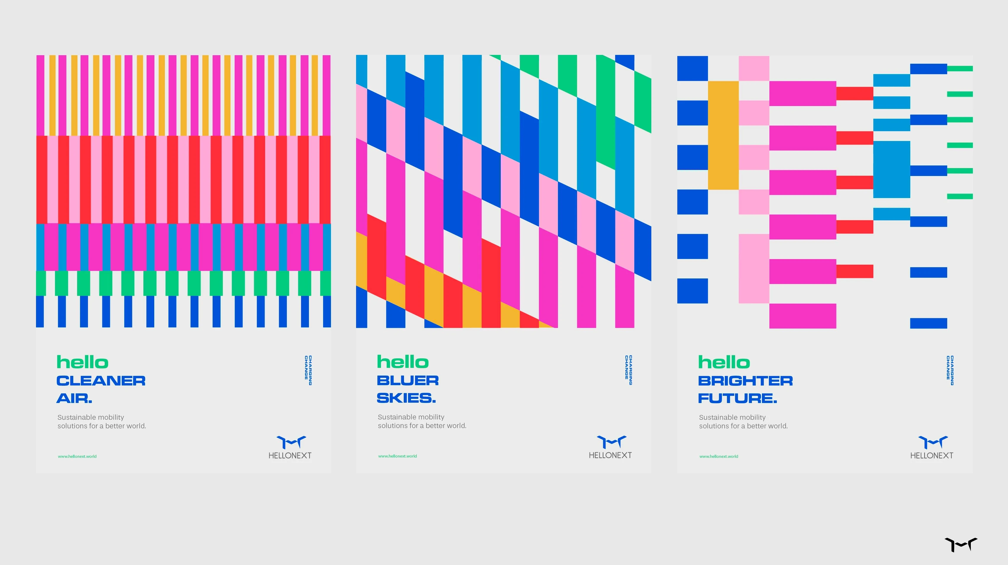 Hellonext poster series: Hello Cleaner Air, Hello Bluer Skies, Hello Brighter Future