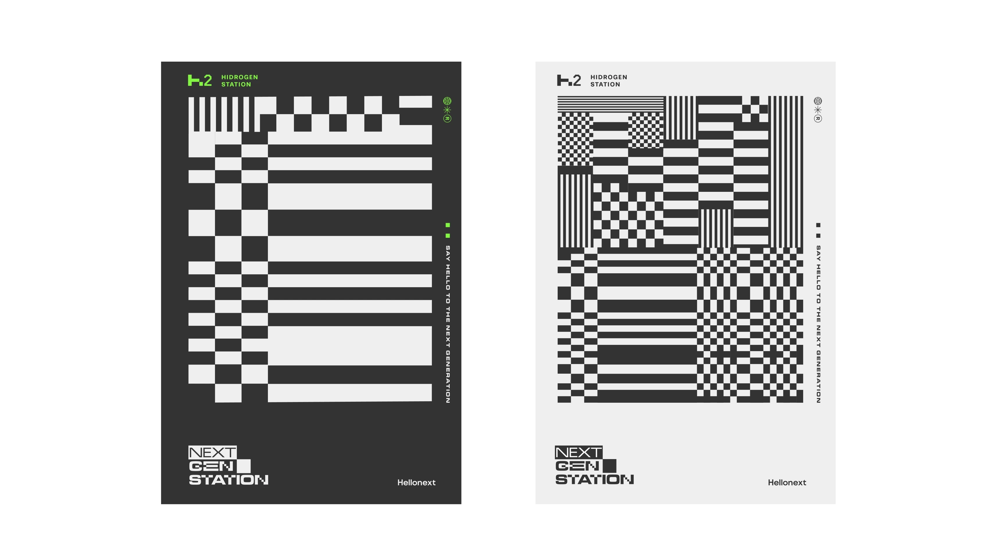 Next Gen Station poster designs with graphic camouflage patterns